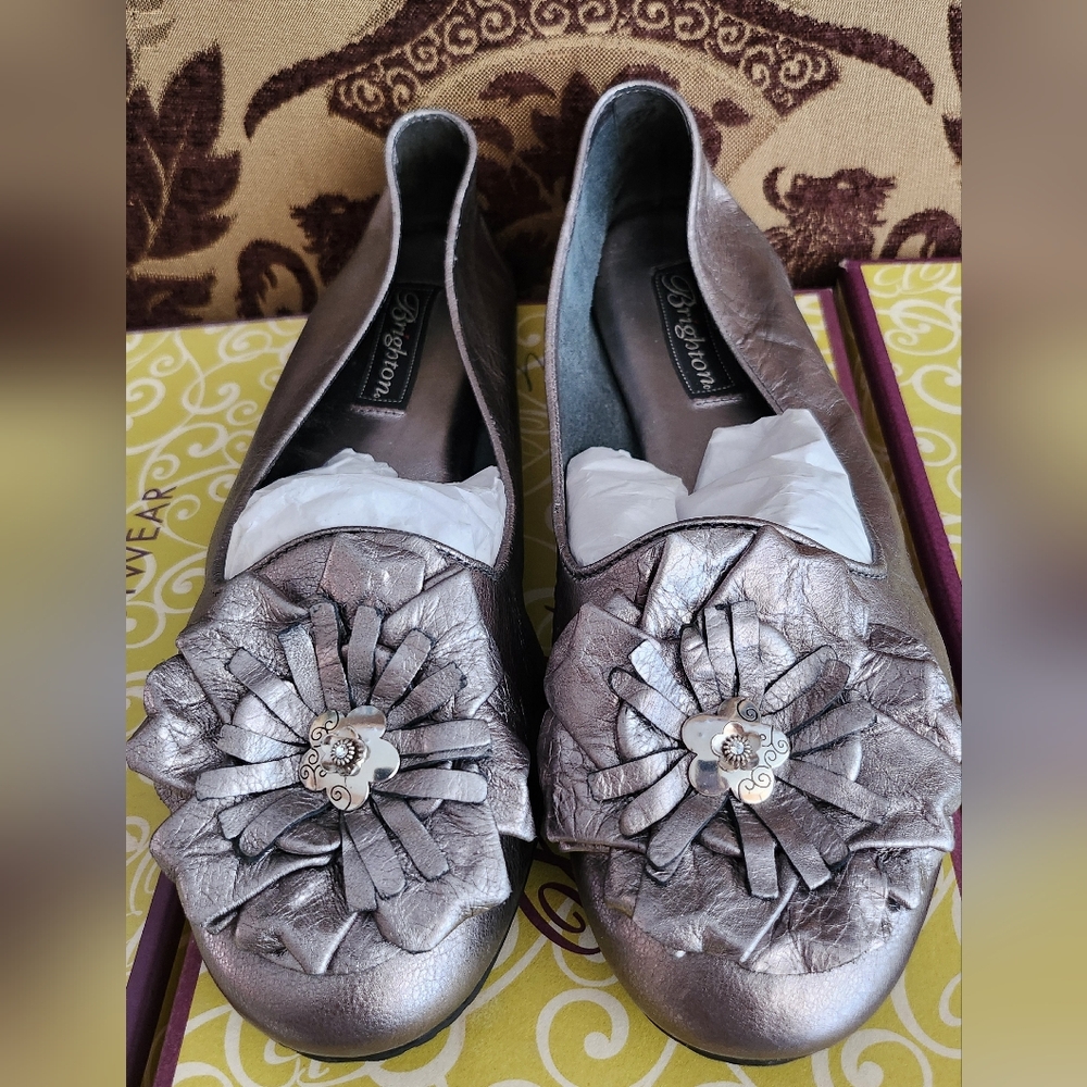 Brighton 9M Pewter Color SOFT Leather Jeweled "CARLY" Loafer